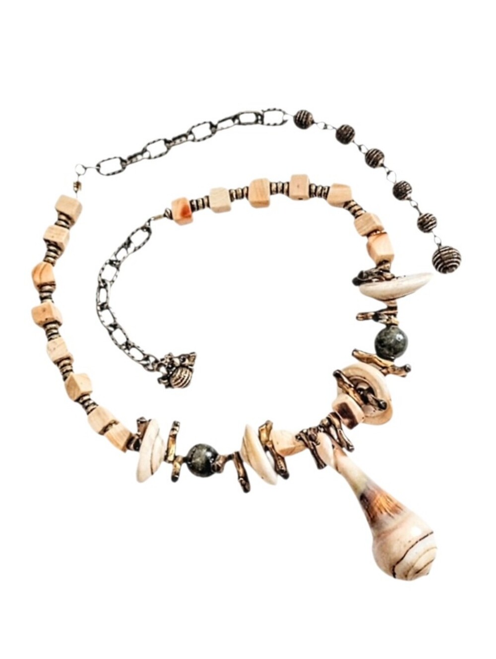 🐚 Vintage Antique Miriam Haskell Beaded Angel Skin Coral Conch Shell Necklace